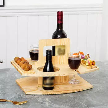 Элегантный деревянный винный столик с подставкой для бокалов для развлечений на открытом воздухе коричневый