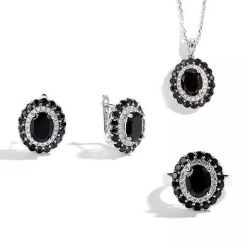 Элегантный дизайн, комплект колец, серег и ожерелья из натуральной черной шпинели, серебро S925, роскошный женский подарок на годовщину и день рождения US RING SIZE:6# чёрный