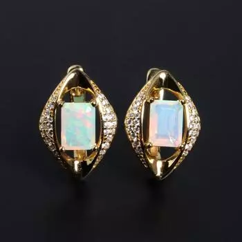 Элегантный дизайн, красочные серьги с ромбами из натурального опала, серебро 925 пробы, женский подарок на юбилей, банкет и день рождения M белый