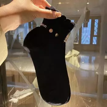 Элегантный Для Женщин Европейский Легкий Люкс Тренд Каблук М Буква Хлопок Носки Личность Набор Алмаз Сетка Дышащий Милый Сладкий EUR 35-40