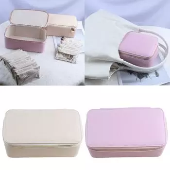 Элегантный дорожный футляр для ювелирных изделий с 12 бархатными молниями, мешочками из искусственной кожи для сережек, ожерелий, держателем для аксессуаров бежевый