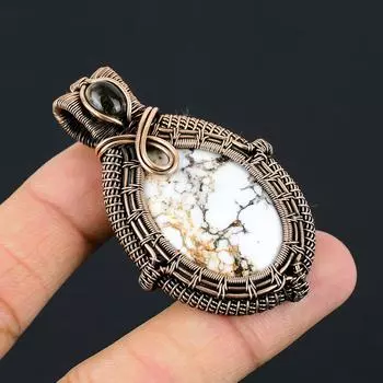 Элегантный драгоценный камень дикой лошади из чистой медной проволоки, обернутый подвеской ручной работы, ювелирное изделие для подарка 2.36 Inches белый