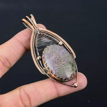 Элегантный драгоценный камень пурпурит из чистой медной проволоки, завернутый в подвеску ручной работы, ювелирные изделия 3.35 Inches фиолетовый