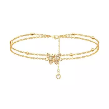 Элегантный двухслойный браслет на ногу с бабочками, цепочка на лодыжку, модная цепочка на ногу, модные украшения для тела для женщин, девушек золотой
