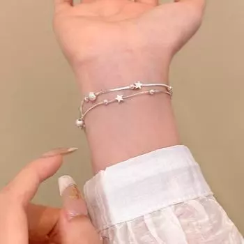 Элегантный двухслойный браслет «Звездное небо»: Универсальные и стильные украшения для рук для женщин S617 серебряный