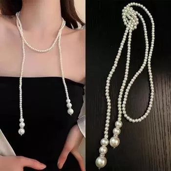 Элегантный двухслойный искусственный жемчуг свитер ожерелье для женщин женские воротники длинное цепное ожерелье