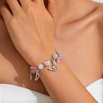 Элегантный европейский и американский золотой браслет с бабочками и жемчугом