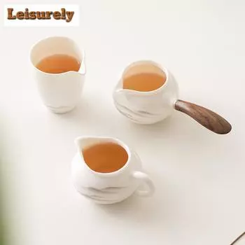 Элегантный фарфоровый кувшин для чая из белого нефрита с рисунком овечьего жира Роскошная чашка для чая «Горы Ча Хай» с чернилами и надписью «Справедливость», китайский чайный сервиз с боковой ручкой