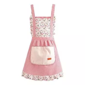 Элегантный фартук принцессы, устойчивый к пятнам цветочный фартук с регулируемыми лямками и карманами, дышащий фартук-нагрудник для готовки и садоводства для женщин розовый