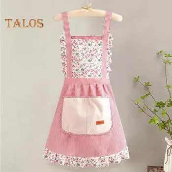Элегантный фартук принцессы, устойчивый к пятнам цветочный фартук с регулируемыми лямками и карманами, дышащий фартук-нагрудник для готовки и садоводства для женщин розовый