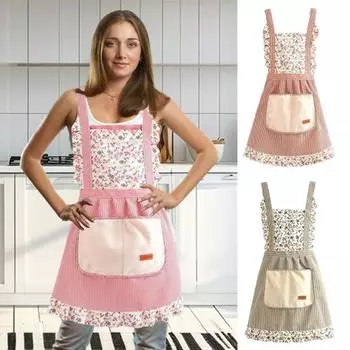 Элегантный фартук принцессы, устойчивый к пятнам цветочный фартук с регулируемыми лямками и карманами, дышащий фартук-нагрудник для готовки и садоводства для женщин розовый