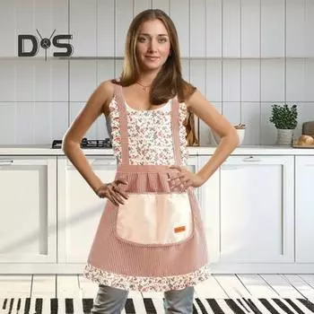 Элегантный фартук принцессы, устойчивый к пятнам цветочный фартук с регулируемыми лямками и карманами, дышащий фартук-нагрудник для готовки и садоводства для женщин розовый