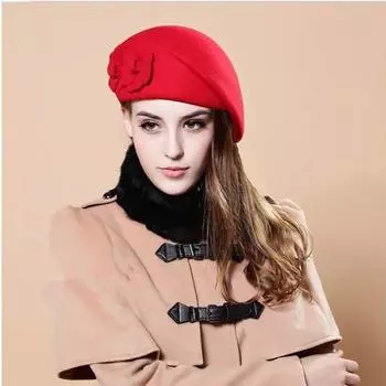 Элегантный фетровый модный женский берет в французском стиле, теплая шляпка-таблетка, там-кепка Red