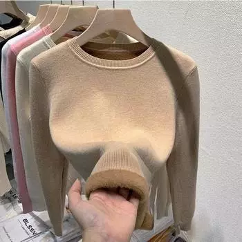 Элегантный флисовый теплый свитер для женщин, осень-зима, новый повседневный простой стиль, трикотажные тонкие топы, модная однотонная трикотажная одежда S белый