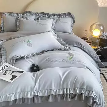 Элегантный французский стиль комплект постельного белья пододеяльник комплект высокого качества 2024 Новый кружевной принцесса вышивка двухслойный край King Queen for1.2m bed 3pcs