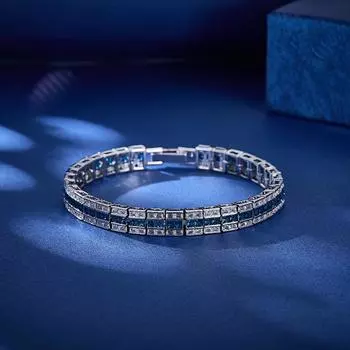 Элегантный геометрический браслет из синего и белого циркония, стильный шикарный ювелирный аксессуар синий/белый