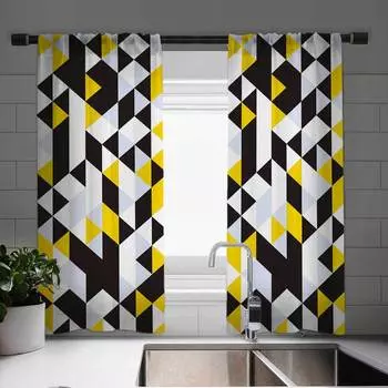 Элегантный геометрический принт кухонные шторы очаровательный европейский дизайн винтажный стиль декор окна для кухни, гостиной в фермерском доме 100W130H(CM)40x51in&rod pocket