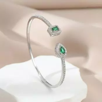 Элегантный гипоаллергенный женский браслет со стразами и регулируемым открытием, искусственный изумруд, ювелирные изделия