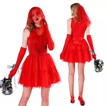 Элегантный готический костюм темной ведьмы женский красное платье для празднования Хэллоуина
