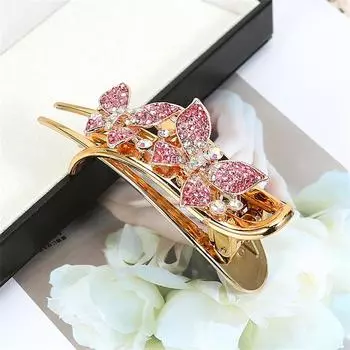 Элегантный хрустальный зажим для волос в виде двойного цветка, зажим-краб, зажим-уточка для женщин, головной убор, аксессуары для волос, заколка для волос со стразами, головной убор