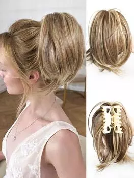 Элегантный хвост с зажимом для когтей, 10-дюймовый светло-коричневый синтетический короткий хвост и наращивание шиньонов для женщин, ежедневное использование, термостойкие накладные волосы 25CM