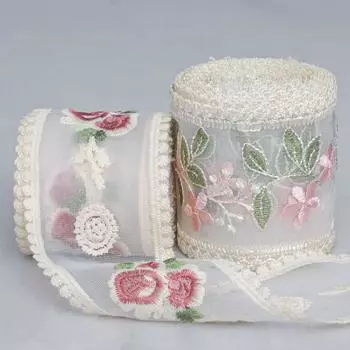 Элегантный и изысканный новый китайский 9 см молочный шелк прозрачная сетка кружево сделай сам вышивка цветочная сетка бант головной убор лента поделки изготовление лент 9cm*5 Yards