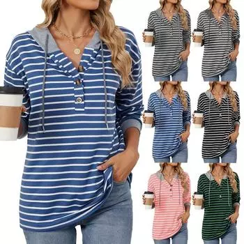 Элегантный и модный осенне-зимний удобный повседневный свитшот с капюшоном на пуговицах и шнурке с длинным рукавом, пуловер с капюшоном S