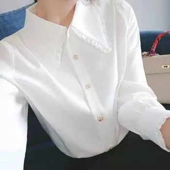 Элегантный и модный шифоновый топ для женщин, уменьшающий возраст осенью S белый