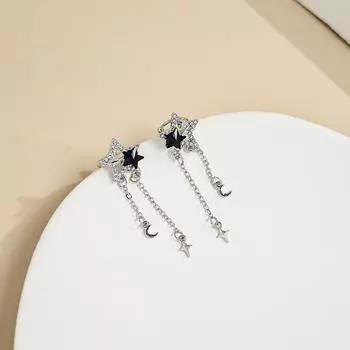 Элегантный и шикарный зажим для ушей со звездами и луной с оттенком холода серебряный