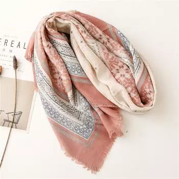 Элегантный и свежий стиль, хлопковый льняной шарф на ощупь, женский небрежный льняной грубый большой квадратный шарф, геометрический ромбовидный этнический стиль, шарф-шаль 130*130