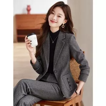 Элегантный и универсальный женский костюм с брюками, идеально подходящий для гостиничной униформы и офисной одежды L серый