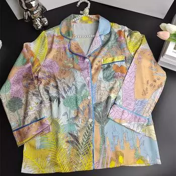 Элегантный идиллический стиль двухкомпонентный пижамный комплект женский весна осень длинный домашний модный повседневный женский с V-образным вырезом для дома M