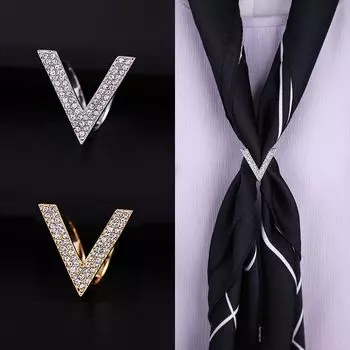 Элегантный инкрустированный стразами зажим для шарфа V-образный романтический шарф кольцо ювелирная брошь шаль с пряжкой серебряный
