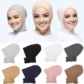 Элегантный исламский внутренний колпак, однотонный мусульманский подшлемник, тюрбан, женский хиджаб, головные платки розовый