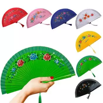 Элегантный испанский танцевальный веер, двухсторонний, расписанный вручную, цветочный, складной веер для выступлений и украшения чёрный