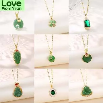 Элегантный изысканный зеленый кулон из нержавеющей стали, ювелирные изделия, ожерелья для женщин и девочек, потрясающий подарок на день рождения, женская ключичная цепочка