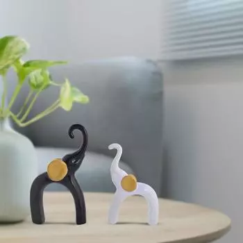 Элегантный керамический декор «Двойной слон» | Современный взгляд на мудрость и силу | Идеально для изысканного интерьера – Набор из 2 штук, Черный и белый