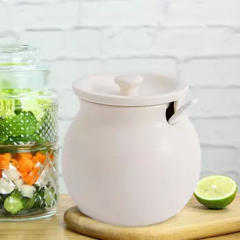 Элегантный керамический кухонный набор канистр с ложкой - стильная банка для хранения приправ S жёлтый