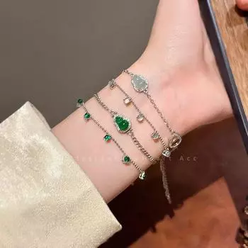 Элегантный китайский браслет из тыквенных камней: Женские модные многослойные украшения, идеально подходят для друзей, легкая роскошь, высококачественный аксессуар Collar/single зелёный