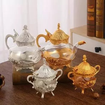 Элегантный кофейник из сплава стекла, сахарница, европейский стиль, изысканная полая резьба, домашний горшок, украшения
