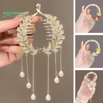 Элегантный коготь для волос с кисточкой из искусственного жемчуга - блестящая заколка для волос со стразами, женская заколка, держатель для булочки для девочек, украшения для шпильки C