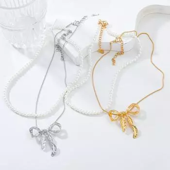 Элегантный комплект из двух частей ожерелья-банта с искусственным жемчугом 2 pieces серебряный