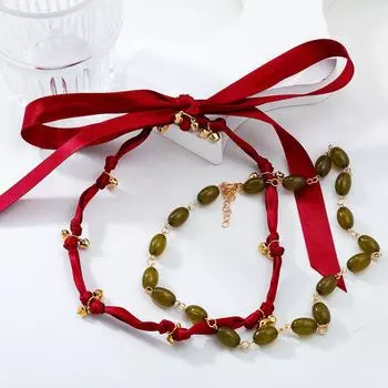 Элегантный комплект из колье с бантом и колокольчиком из грогрена: Аксессуары для вечеринок в европейском и американском стиле для женщин 2 pieces