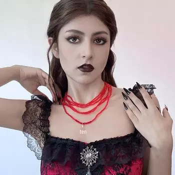 Элегантный комплект из красных многослойных рисовых бусин для женщин 5319 красный