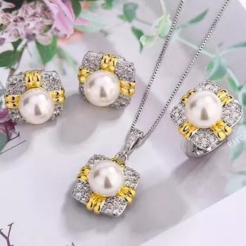 Элегантный комплект из ожерелий и колец в стиле ретро, серьги с жемчугом, легкая роскошь, высококачественная цепочка на ключицу Cold Wind, женский комплект из трех предметов