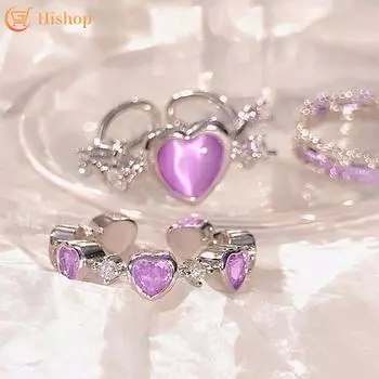 Элегантный комплект колец с бантиком из циркона, сердце, золото, серебро, регулируемые кольца для женщин, ювелирные аксессуары 12