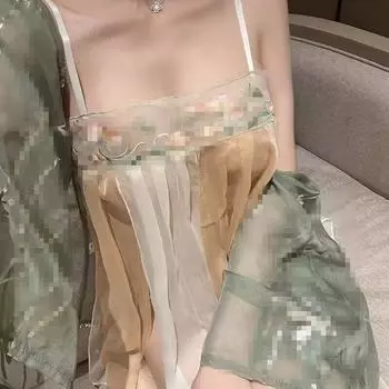 Элегантный комплект нижнего белья в китайском стиле: Соблазнительная пижама с акцентом на нефритовом кольце One Size