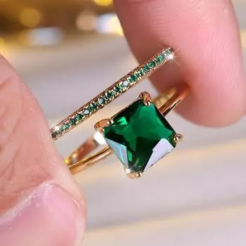 Элегантный комплект обручальных колец с зеленым цирконием принцессы для женщин, обручальное кольцо золотого цвета, свадебные украшения 6 зелёный/золотой