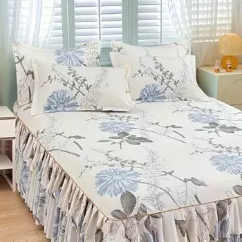 Элегантный комплект постельного белья из 3 предметов с цветочным принтом - Роскошный подзор, простыня и наволочка - Мягкий полиэстер, можно стирать в стиральной машине - 59.0678.74