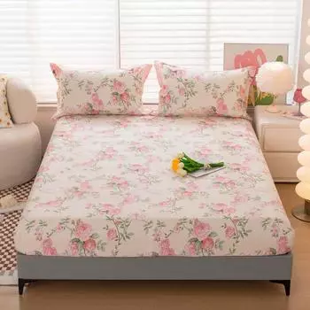 Элегантный комплект простыней на резинке с принтом розовых цветов из 100% хлопка, приятный для кожи, мягкий эластичный чехол для матраса с наволочками, комплект постельного белья 120x200x25cm 3Pcs
